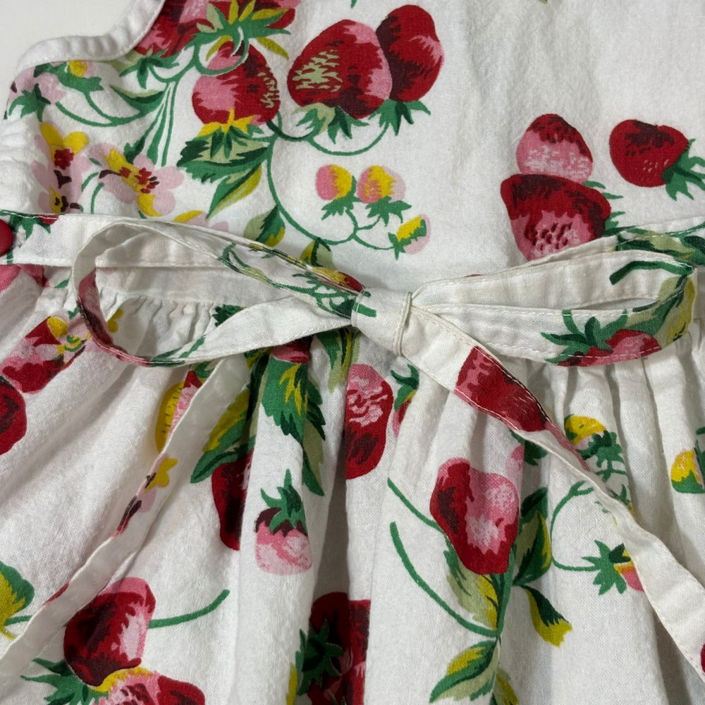 April Cornell Strawberry Porch Dress White Girls 3/4 Tie Sleeveless Summer Fruit - Picture 11 of 14